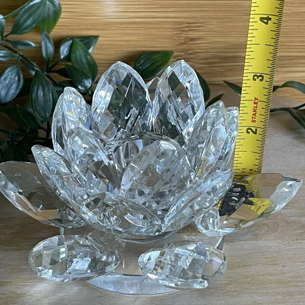 Vintage Shannon Crystal by Godinger Lotus Flower Candle Holders Pair Set Of 2